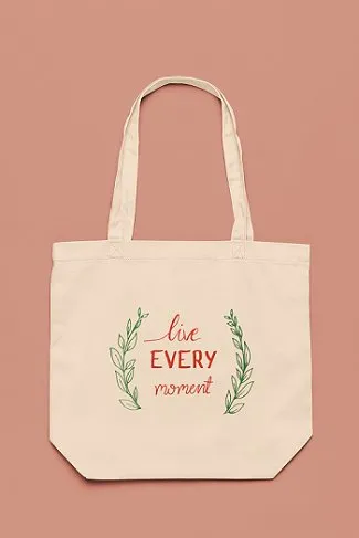 Premium Cotton Canvas Tote Bag- Live Every Moment White