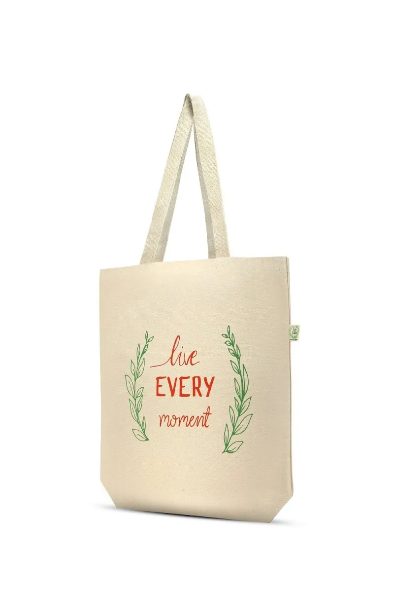 Premium Cotton Canvas Tote Bag- Live Every Moment White