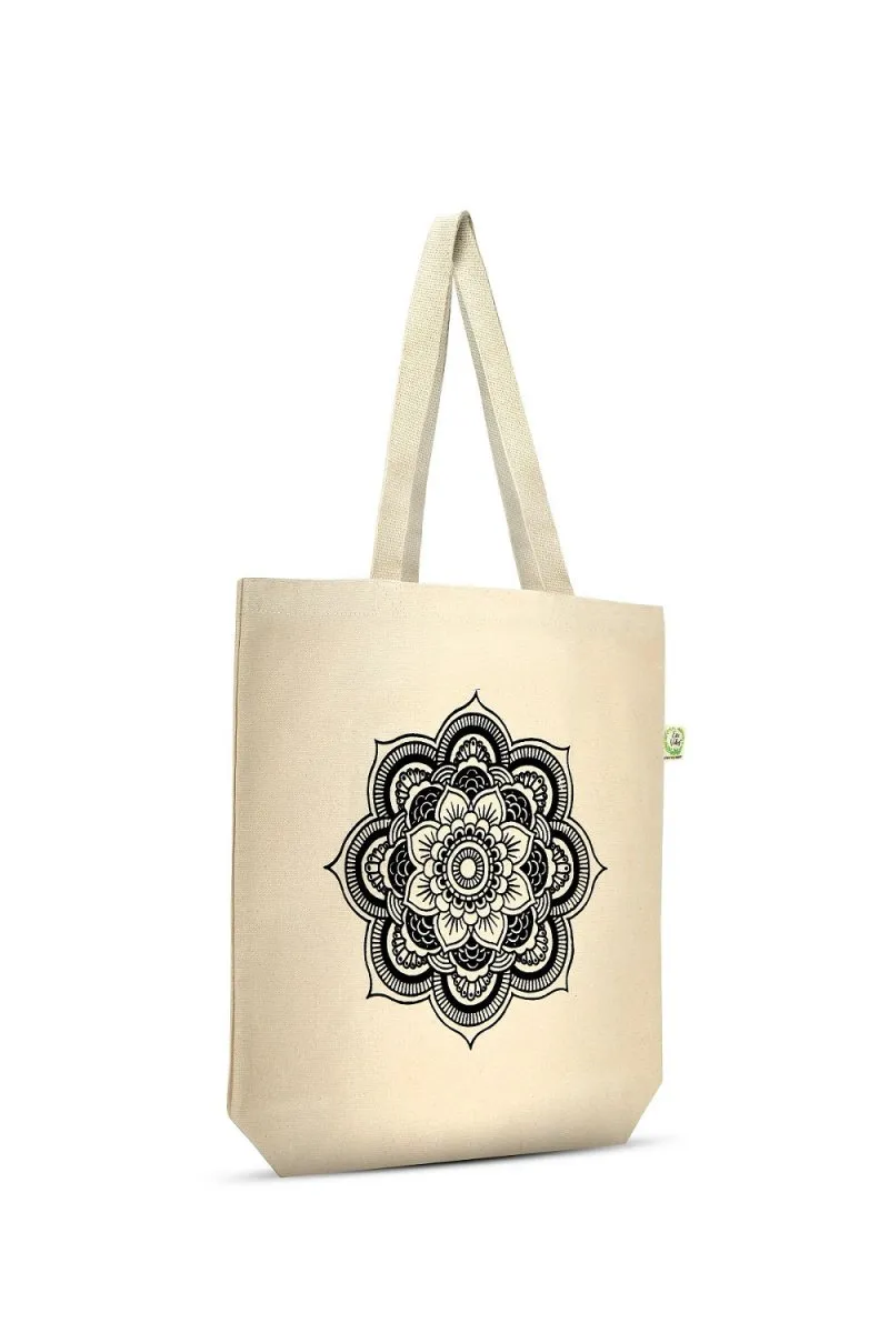 Premium Cotton Canvas Tote Bag- Mandala White