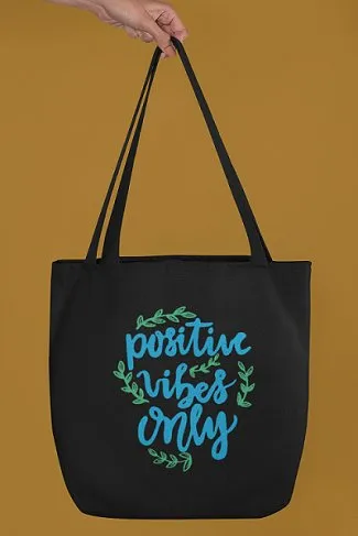 Premium Cotton Canvas Tote Bag- Positive Vibes Black