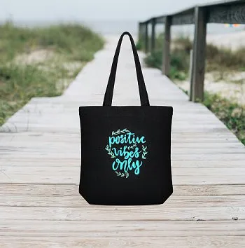 Premium Cotton Canvas Tote Bag- Positive Vibes Black