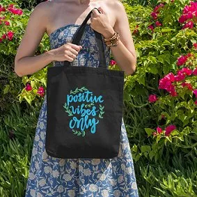 Premium Cotton Canvas Tote Bag- Positive Vibes Black