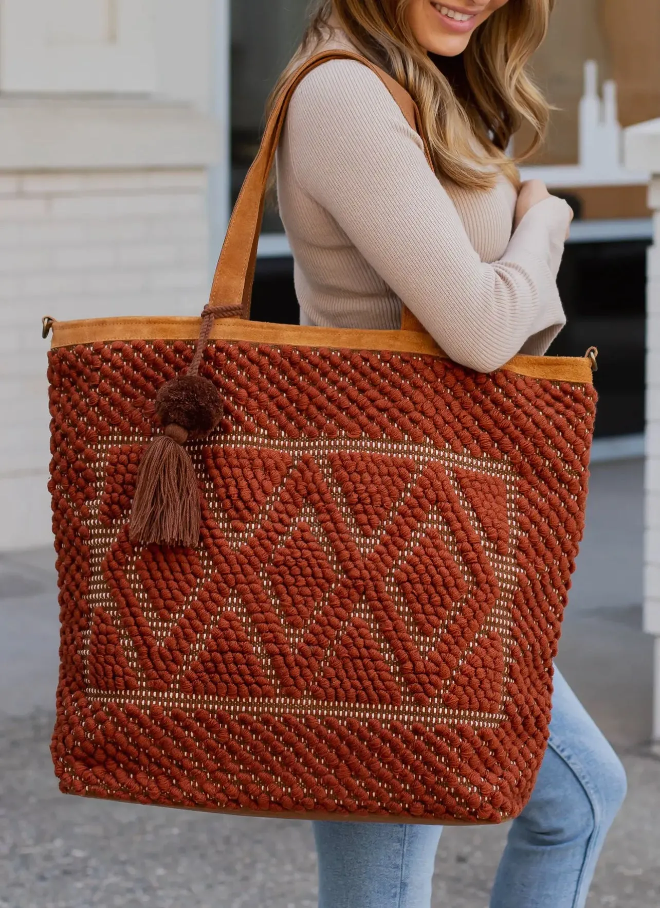 Rust Diamond Pattern Carry It All Tote