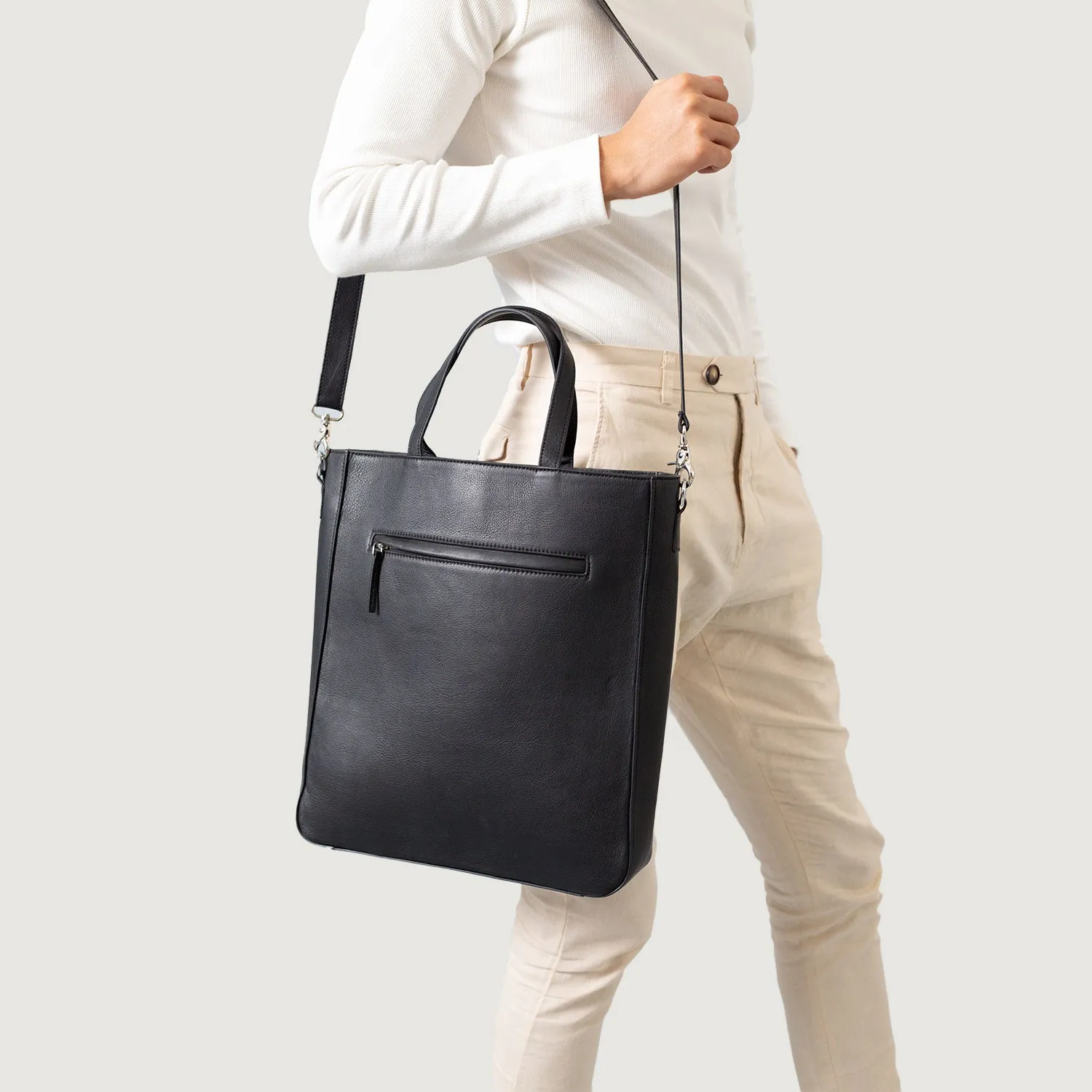 The Poet Black Leather Tote Bag