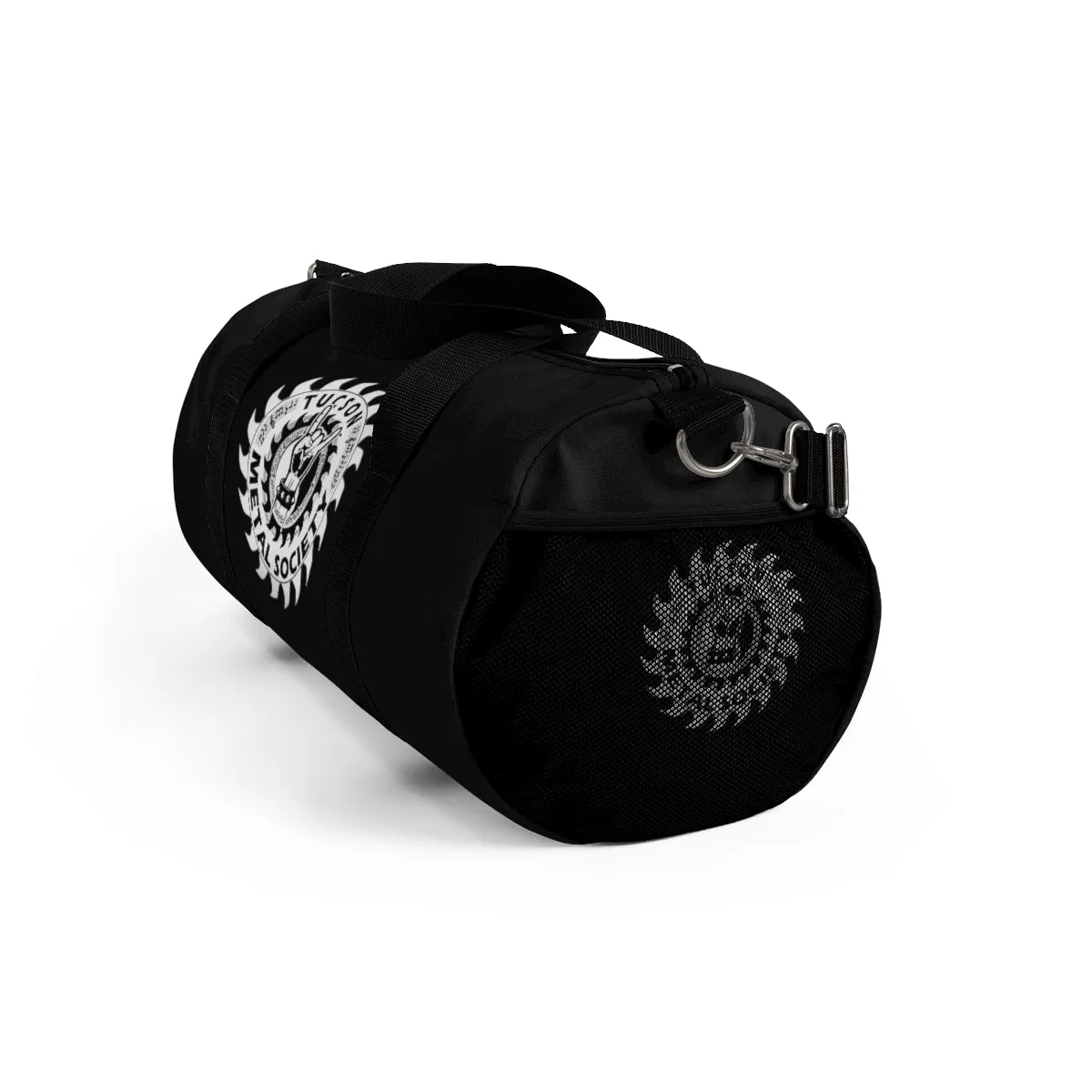 Tucson Metal Society Black Duffel Bag White logo