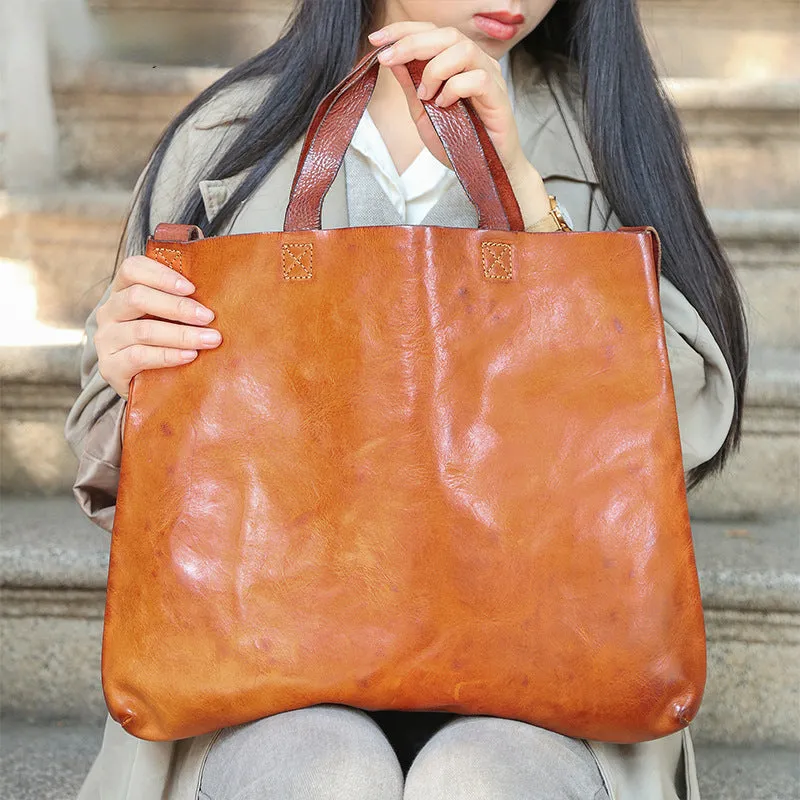 Vintage Tanned Leather Tote Handbags for Women 8903