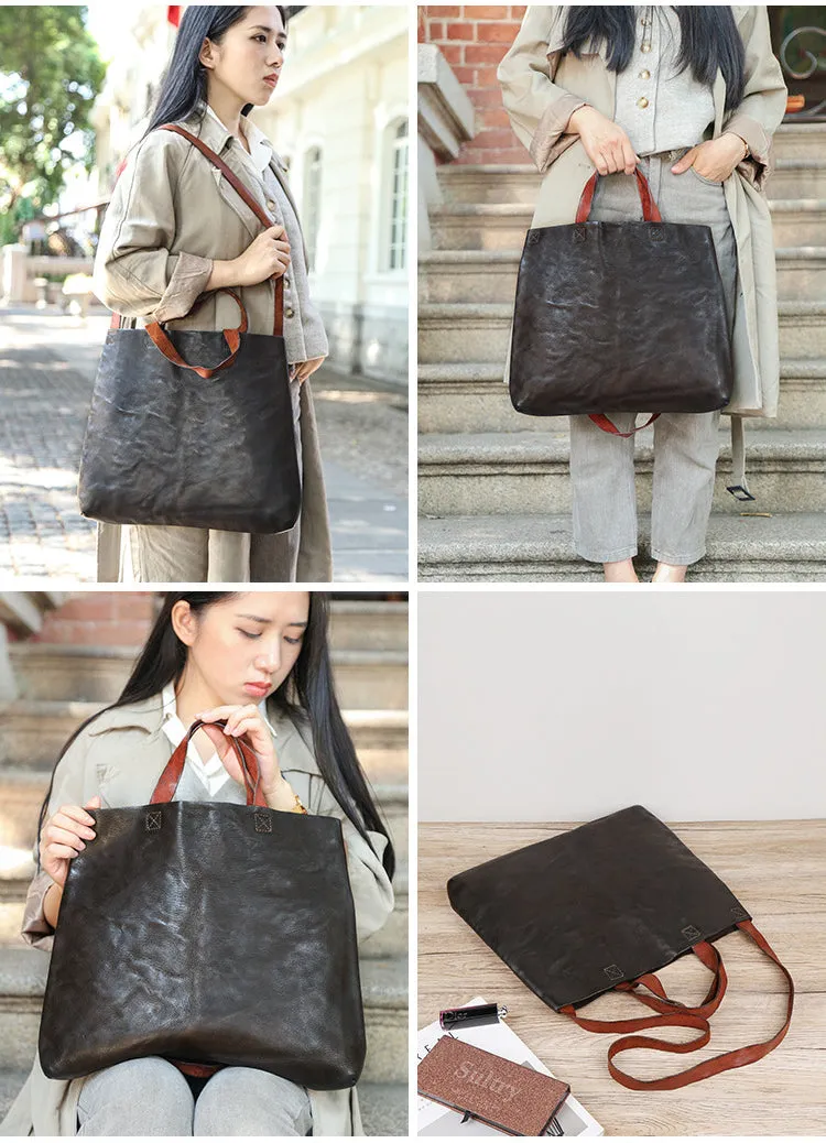 Vintage Tanned Leather Tote Handbags for Women 8903