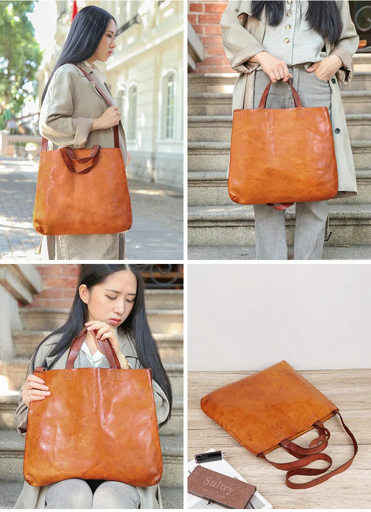 Vintage Tanned Leather Tote Handbags for Women 8903