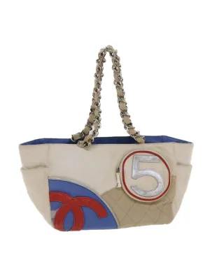 White Canvas Chain Tote Bag with CC Logo