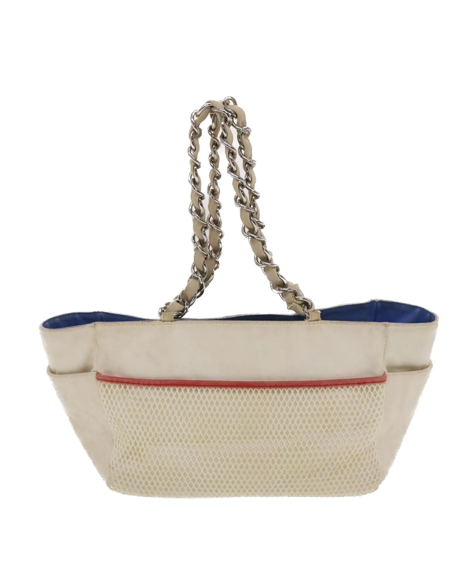 White Canvas Chain Tote Bag with CC Logo